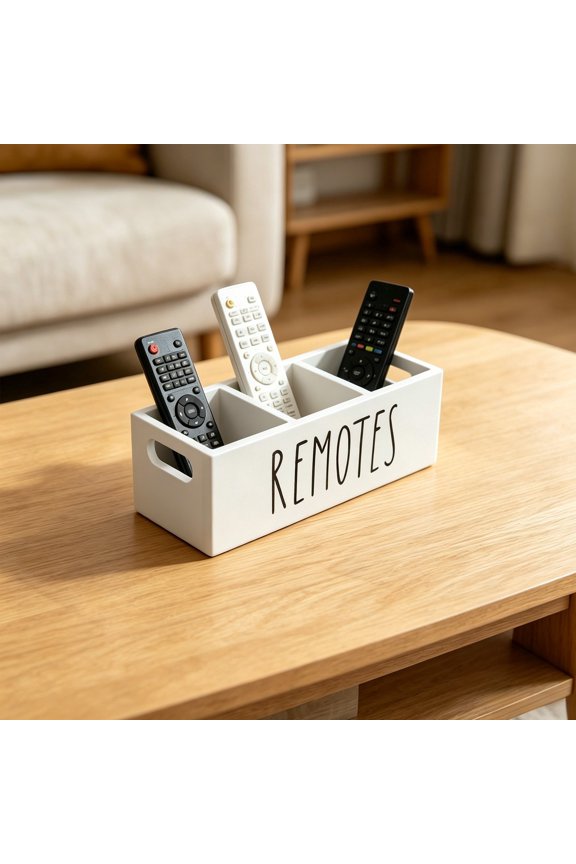 Remote Control Holder, Farmhouse Remote Storage Caddy, Bedside TV Controller Box, Rustic Wood Media Organizer Tray for Home Bedroom Table