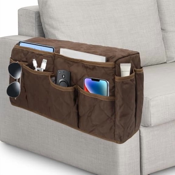 Remote Control Holder,Non Slip Bedside Armchair Caddy,Recliner Arm Caddy Armrest Organizer with 14 Pockets for Cell Phone TV Remote Control Magazines