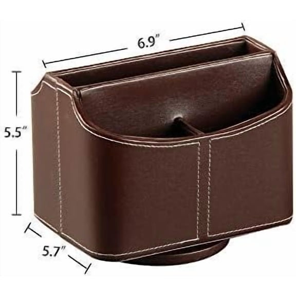 Remote Control Holder PU Leather 360 Degrees Rotatable Desktop Supply Organizer Storage Box for Controllers Media Stationery Nightstand TV Caddy E-reader iPad Phone Pen/Pencil Cosmetic(Brown)