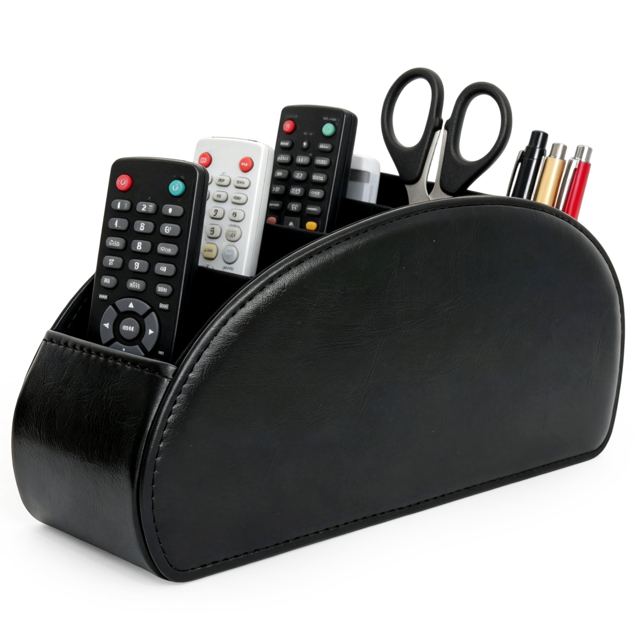 GARITIN Remote Control Holder, Multi‑Compartment PU Leather Desktop Storage Caddy