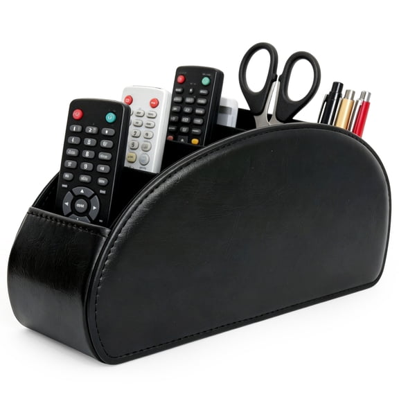 GARITIN Remote Control Holder, Multi‑Compartment PU Leather Desktop Storage Caddy
