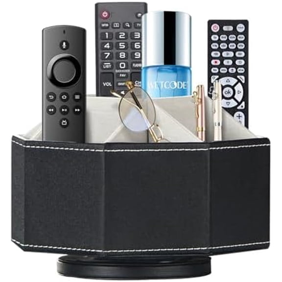 Remote Control Holder, Swivel 9 Rooms Desk Organizer and Decorations for Living Room, Leather Bedside Storage Caddy for TV Controllers/ Makeup Brush Pen/ Office Stationery/ Art Supplies/ Eyeglasses