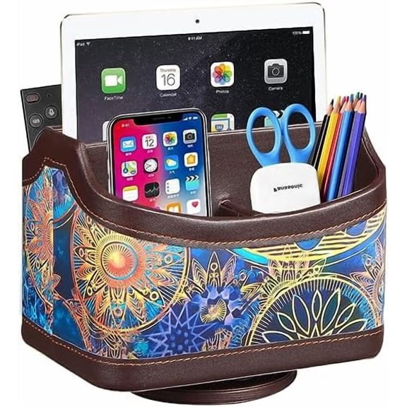 Remote Control Holder, Swivel TV Remotes Caddy for Table, Desk Accessories and Workspace Organizer for Controllers/ Art Supplies/ Stationery, Night Stand Organizers and Decorations for Living Room