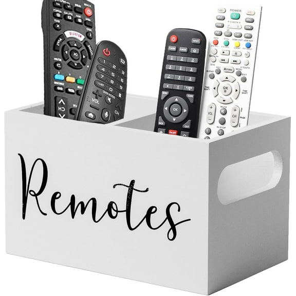 Remote Control Holder, TV Remote Holder, Remote Organizer Caddy for Table, Wooden Remote Box for Nightstand, Bedside Caddy for Home Decor, White