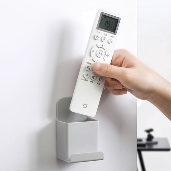 Remote Control Holder Wall Mount | ABS Storage Box Organizer for Bedroom & Living Room | Universal Remote & Phone Rack | Space Saving, Easy Install, Beige/White/Gray, 12x5.2x9.6cm