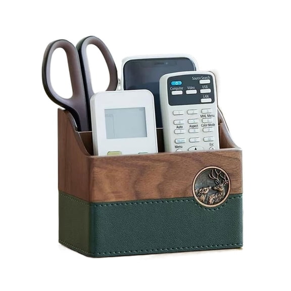 Remote Control Holders Box with 2 Compartment, Solid Wood Multi-functional Office Desk Storage Caddy Store Tv Remote Organizer for Media Player,Brush,Pencil,Glassees, Office Supplies