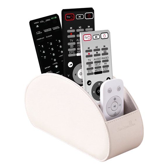 Remote Control Holders Organizer Box with 5 Compartment PU Leather Multi-functional Office Desk Storage Caddy Store Tv Remote for Media Player,Brush,Pencil,Glassees&Office Supplies