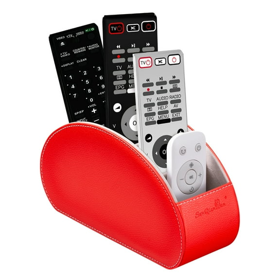 Remote Control Holders Organizer Box with 5 Compartment PU Leather Multi-functional Office Desk Storage Caddy Store Tv Remote for Media Player,Brush,Pencil,Glassees&Office Supplies