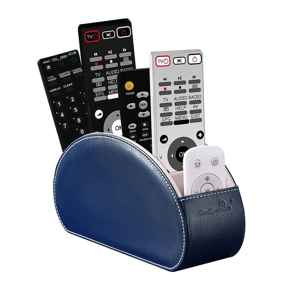 Remote Control Holders Organizer Box with 5 Compartment PU Leather Multi-functional Office Desk Storage Caddy Store Tv Remote for Media Player,Brush,Pencil,Glassees&Office Supplies