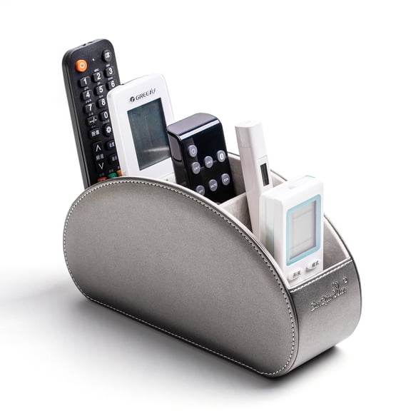 Remote Control Holders Organizer Box with 5 Compartment PU Leather Multi-functional Office Desk Storage Caddy Store Tv Remote for Media Player,Brush,Pencil,Glassees&Office Supplies