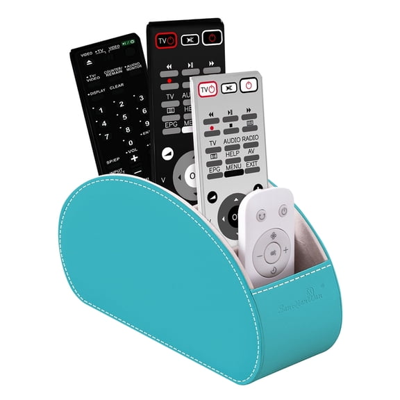 Remote Control Holders Organizer Box with 5 Compartment PU Leather Multi-functional Office Desk Storage Caddy Store Tv Remote for Media Player,Brush,Pencil,Glassees&Office Supplies