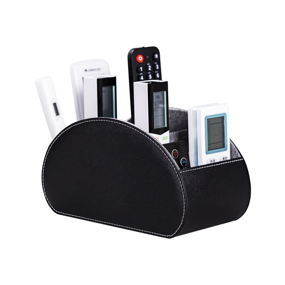 Remote Control Holders Organizer Box with 5 Compartment PU Leather Multi-functional Office Desk Storage Caddy Store (Black)