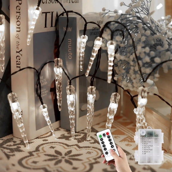 Remote Control Icicle Lights, 20M/200LED Wireless Remote Control Crystal Acrylic Fairy Lighting, for Christmas Winter Holiday Garden Party Decoration