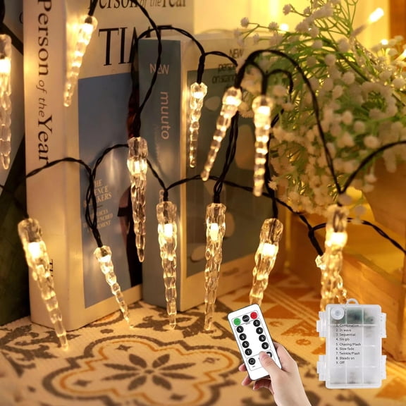 Remote Control Icicle Lights, 20M/200LED Wireless Remote Control Crystal Acrylic Fairy Lighting, for Christmas Winter Holiday Garden Party Decoration