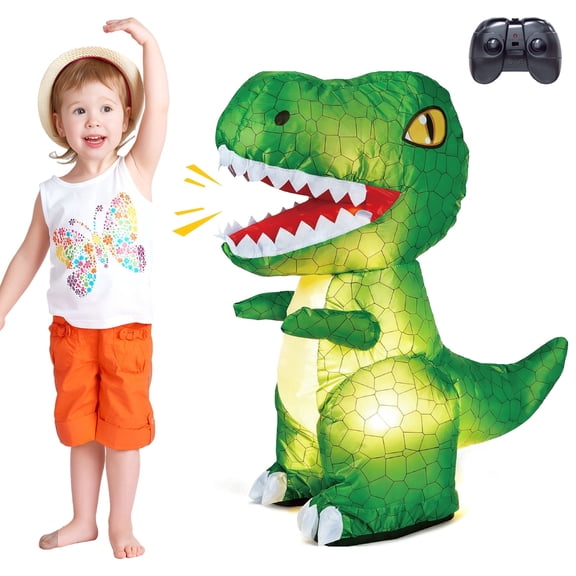 Tucraew Remote Control Inflatable Dinosaur Toys for Kids 3-12, 2.4GHz Big Walking Dinosaur with Sound Light 360 Rotation, Birthday Gifts
