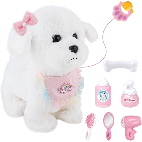 Remote Control Interactive Walking and Barking Toy Dog with Leash for Girls and Boys Ages 3-7