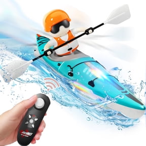 Remote Control Boat for Pool & Lakes, RC Kayak with Lights, 180 Anti-Flip Design and Dual Motor, Water Racing Toy for Kids 8-12 Gifts