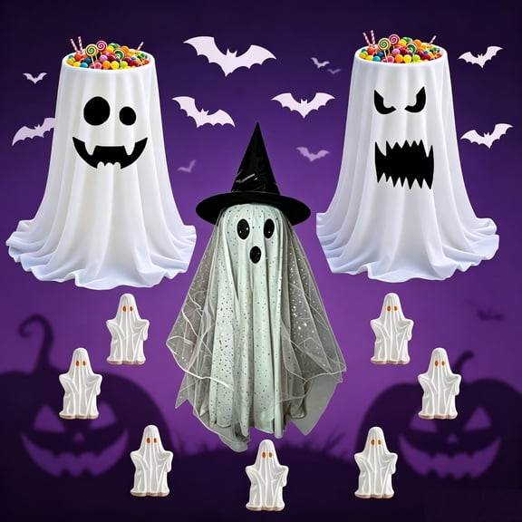 Remote Control LED Light Up Ghost Stand, Animated Spooky Halloween Candy Bowl, Waterproof Durable Trick Or Treat Container, Ornament for Front Porch, Yard, Party and Holiday Decoration