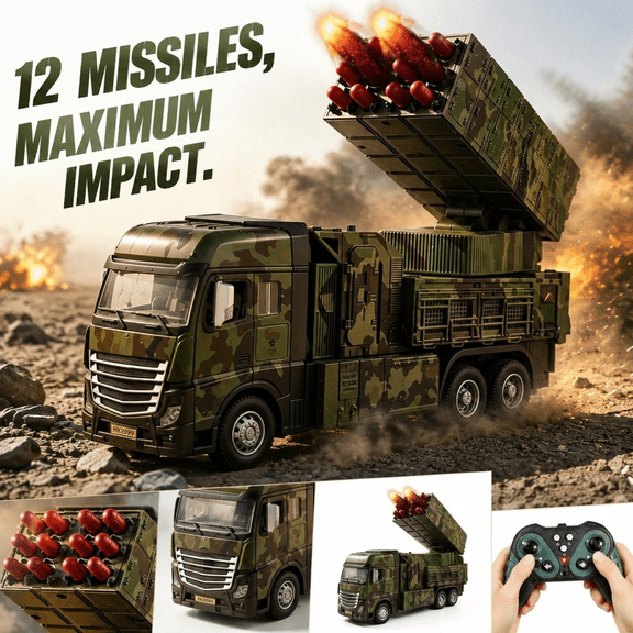 Remote Control Launcher Truck 1:32 Scale Alloy Off-Road Transport Vehicle USB Rechargeable Rocket Carrier Model With 12 Darts