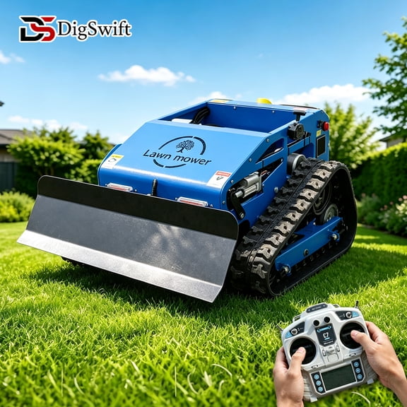 Remote Control Lawn Mower Tracked Gas Powered RC Slope Mower with Snow Plow, 9HP 224cc Engine, 21.6 in Cutting Width Robot Lawn Mower Brush Cutter for All Terrain Hills & Commercial Use