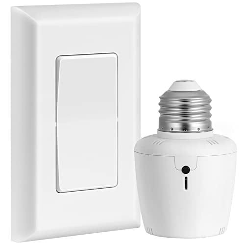 Remote Control Light Bulb Socket, Wall Mount Switch, E26 E27 Lamp Socket, No Wiring, 100FT Range, Wireless Light Switch for Lamps, Pull Chain Light Fixture, Pull String (Shorter Version)