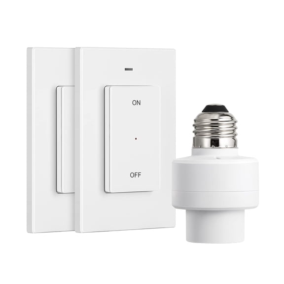 Remote Control Light Socket, Wireless Light Switch for Pull Chain Light Lamp Fixtures, 100FT Range, No Wiring Needed, ETL Listed(2 Wall Mounted Switch+1 Socket, Shorter Version)