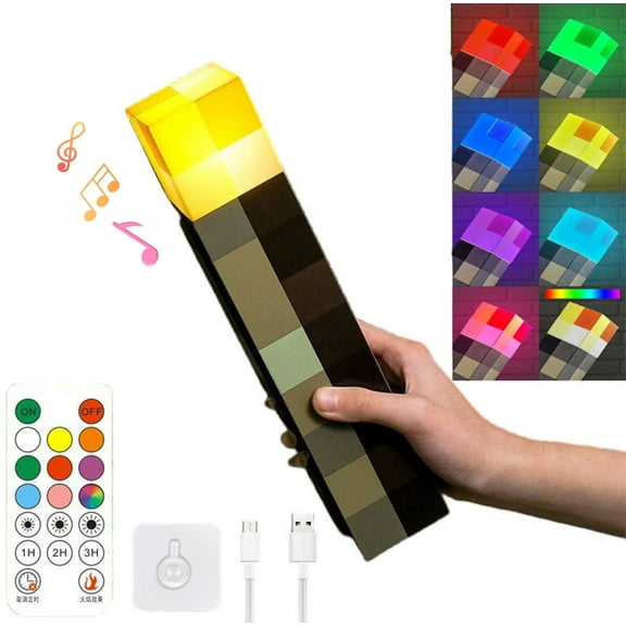 Remote Control Light-up Wall Torch Lamp with Sound Effects,Rechargeable 8-Color Timing Night Light, Hand Held & Wall Mountable Table Light,Room Decor for Boys Girls（Upgraded Version）