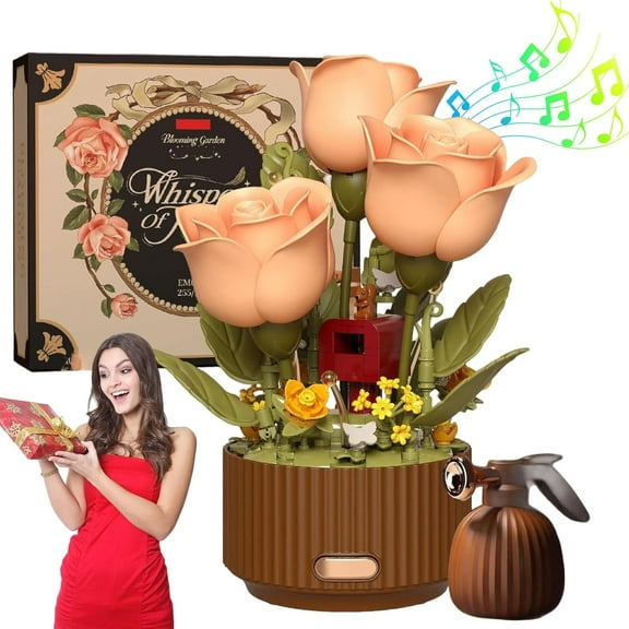Remote Control Magic Watering Can Building Set, Automatic Blooming Rose with Lights & Sound,255Pcs Mechanical Botanical Kit, Creative Interactive Home Decor Gift