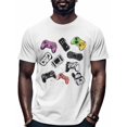 thumbnail image 1 of Remote Control Men's T Shirts Game Console T-Shirt for Men Purple Green Blue Sketch Crew Neck Tees Cotton Tops, White, XL, 1 of 7