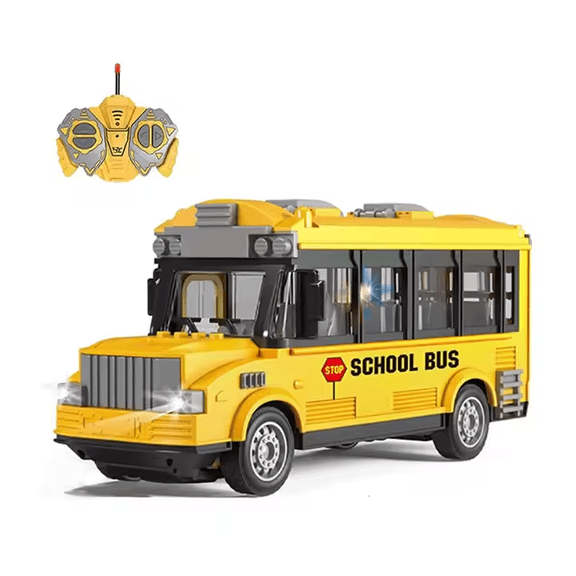 Remote Control Modern School Bus Toy - 1:30 Scale with LED Lights & 4-Channel