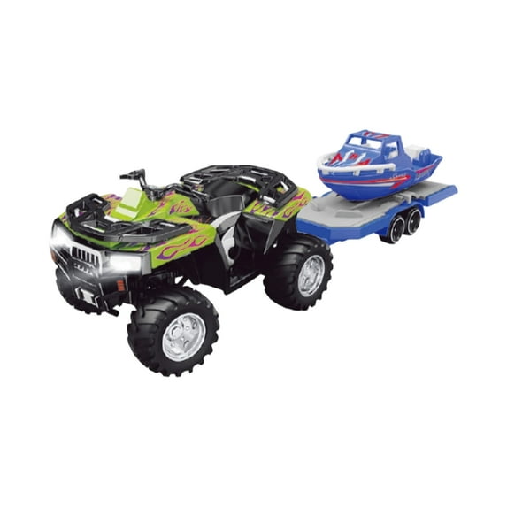 Remote Control Monster Truck With Boat Trailer - 2.4GHz Handheld Remote Control Off-Road Toy Car, Available In Multiple Colors, Equipped With Shatterproof Tires And Led Lights.