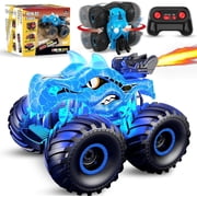 Remote Control Monster Truck for Kids, 2.4GHz RC Car with 360  Stunts, Spray Mist, LED Lights & Sounds, All Terrain Off-Road Vehicle, Birthday Gift for Boys & Girls Ages 3+Blue