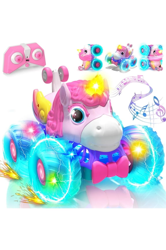 Unicorn Remote Control Cars for Girls, Remote Control Monster Truck for Girls, Pink Rc Stunt Car Unicorn Toys Cars with LED Lights for Girls Age 4 5 6 7 8 9 10 11 12