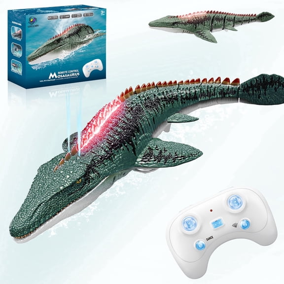 UFULMN Remote Control Mosasaurus Dinosaur Toys for Boys Kids Rechargable Swimming Pool Electric RC Sea Monster with Light & Spray Water Birthday Gift