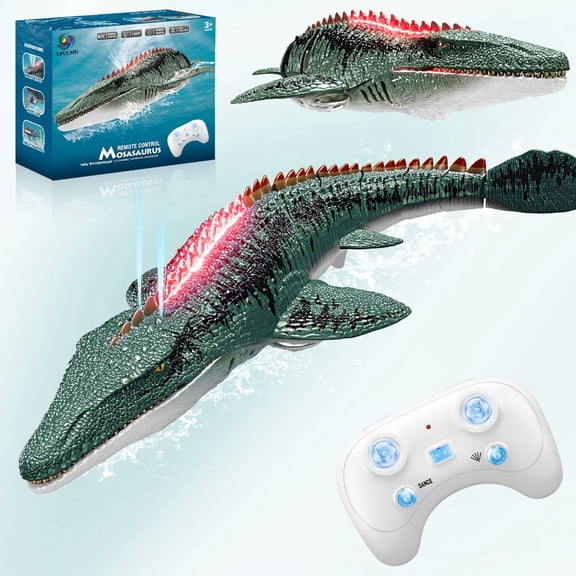 Remote Control Mosasaurus Dinosaur Toys for Boys Kids, Rechargable Swimming Pool High Simulation Toys, Electric RC Sea Monster with Light & Spray Water Birthday Gift for Ages 3 4 5 6 7 8 9