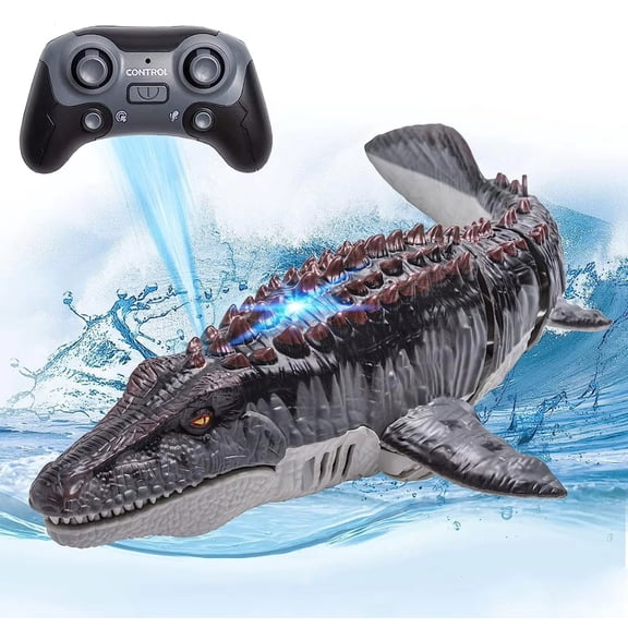 Remote Control Mosasaurus Dinosaur Water Toy with Spray and Light, 2.4GHz RC Lake Pool Toy for Boys Girls Ages 6+