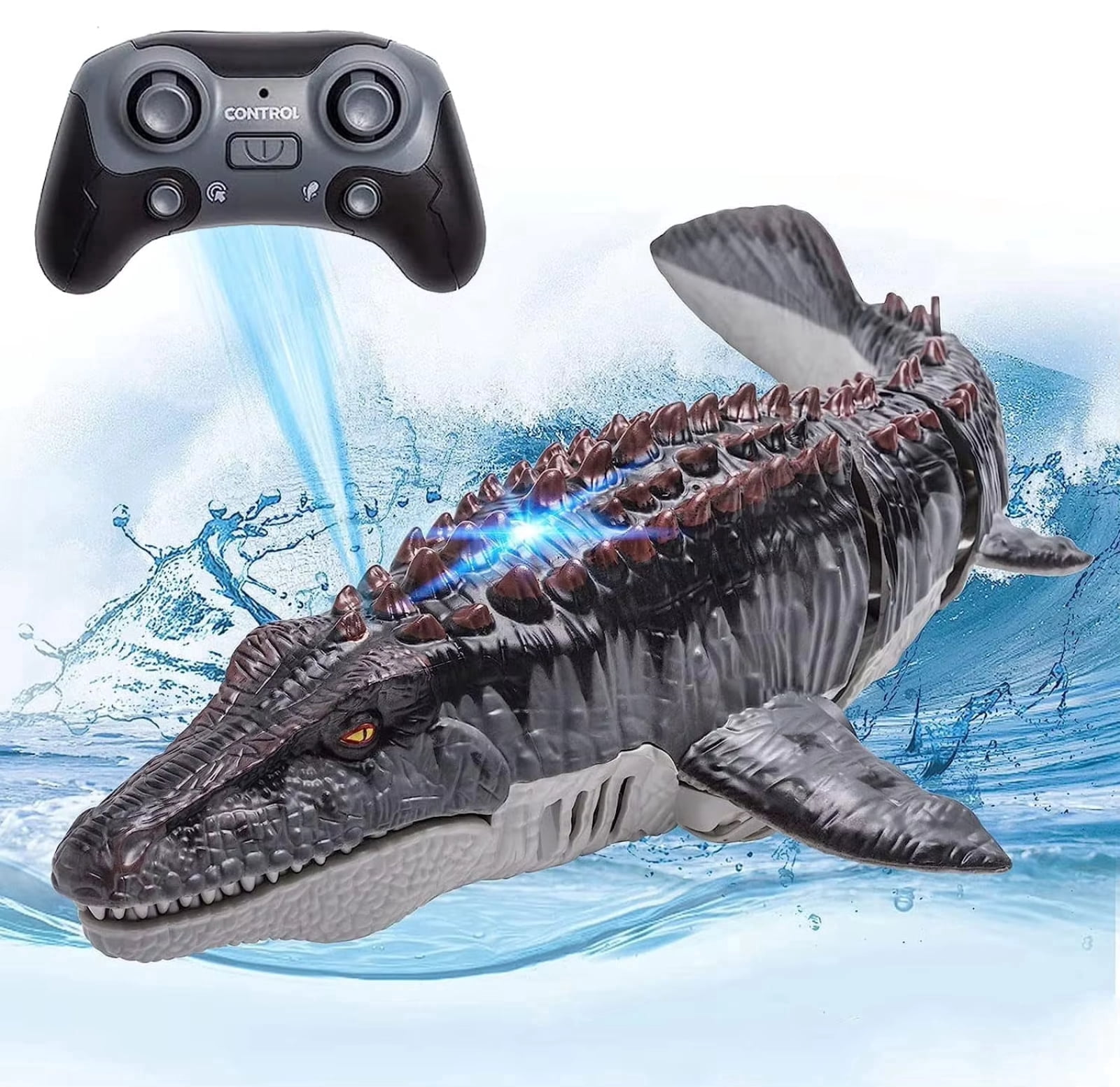 Unbranded Remote Control Mosasaurus Dinosaur Water Toy with Spray and Light, 2.4GHz RC Lake Pool Toy for Boys Girls Ages 6+