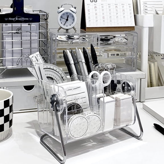Remote Control Organizer Rotating Desktop Remote Holder Clear Plastic Storage Caddy 6-Compartment Remote Stand Tidy Space Saving Desk Table Organizer
