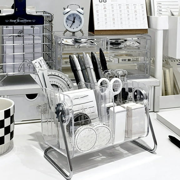Remote Control Organizer Rotating Desktop Remote Holder • Clear Plastic Storage Caddy • 6-Compartment Remote Stand Tidy Space Saving Desk Table Organizer