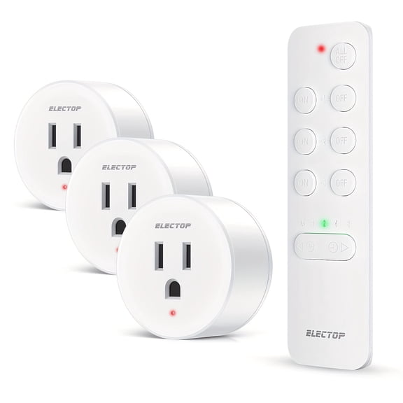 Remote Control Outlet, 15A/1500W Wireless Outlet Power Switch with Countdown Function, No Wire Long Range Electrical Switch Plug On/Off for Small Household Appliance(1 Swicth &3 Outlets)