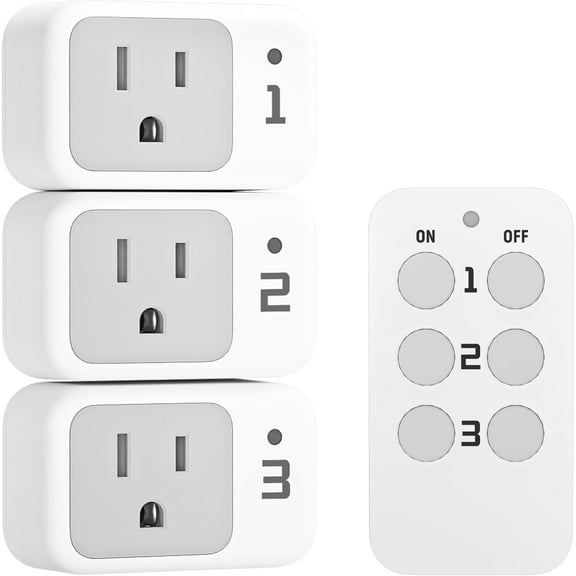 Remote Control Outlet, Electrical Light Switch, Plug in Wall Plug with ON/Off Switch for Indoor String Lights, Lamps, Home Small Appliances, 100ft Ran (1 Remote + 3 Outlets)