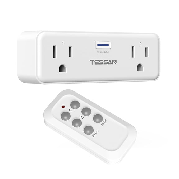 Remote Control Outlet Plug, Wireless Light Switch with 2 Independent Sockets, ON/Off Remote Outlet Switch for Indoor Lights, Lamps, Fans, Home Small Appliances, 100 Ft Range,1875W
