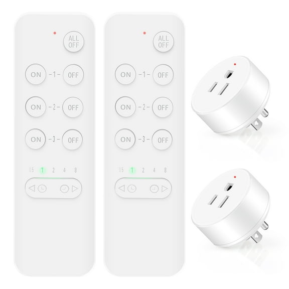 Remote Control Outlet Switch,NineLeaf Remote Light Switch,Remote Control Outlet Plug Adapter with Remote for Lamps and Household Appliances,No Wire Required,500FT Long Range(2Remotes,2Plugs)