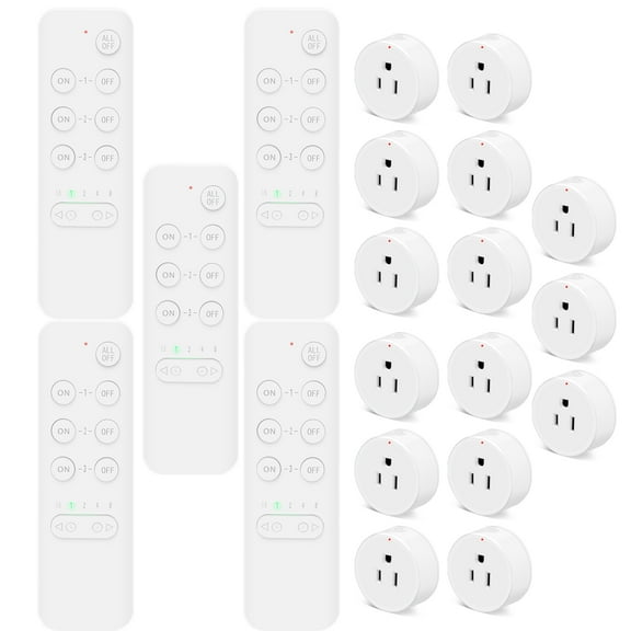 Remote Control Outlet Switch,NineLeaf Remote Light Switch,Remote Control Outlet Plug Adapter with Remote for Lamps and Household Appliances,No Wire Required,500FT Long Range(5Remotes,15Plugs)