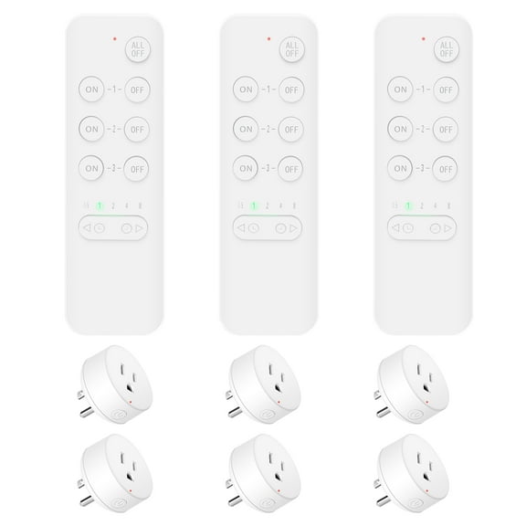 Remote Control Outlet Switch,NineLeaf Remote Light Switch,Remote Control Outlet Plug Adapter with Remote for Lamps and Household Appliances,No Wire Required,500FT Long Range(3Remotes,6Plugs)