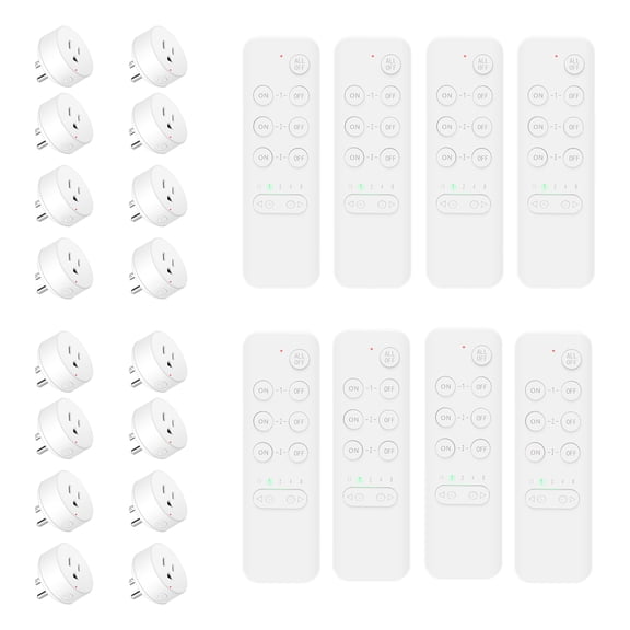 Remote Control Outlet Switch,NineLeaf Remote Light Switch,Remote Control Outlet Plug Adapter with Remote for Lamps and Household Appliances,No Wire Required,500FT Long Range(8Remotes,16Plugs)