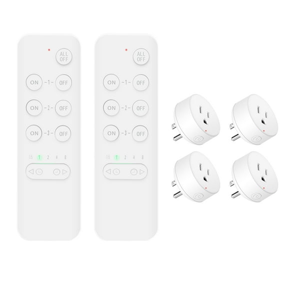 Wireless Remote Control Outlet Switch Power Plug, NineLeaf Remote Control Outlet Wireless Light Switch, Remote Control Outlet Plug for Lamp and Household Appliance 15A/1500W, 500FT (2Remotes,4Plugs)