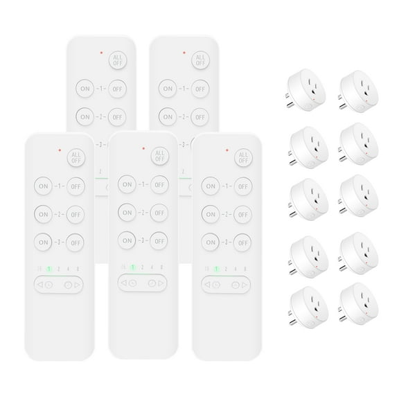 Remote Control Outlet Switch,NineLeaf Remote Light Switch,Remote Control Outlet Plug Adapter with Remote for Lamps and Household Appliances,No Wire Required,500FT Long Range(5Remotes,10Plugs)