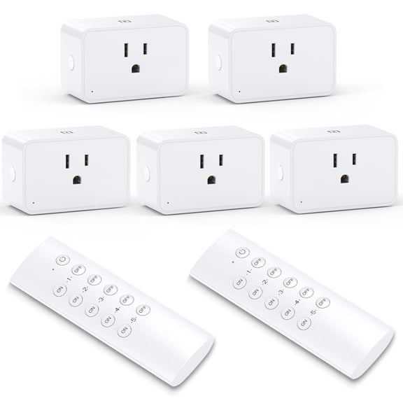 Remote Control Outlet, Wireless Electrical Outlets Switch Plug for Household Appliances, Christmas Lights, 100FT Long Range, Learning Code, 1875W/15A, FCC & ETL Listed (5 Sockets+2 Remotes)