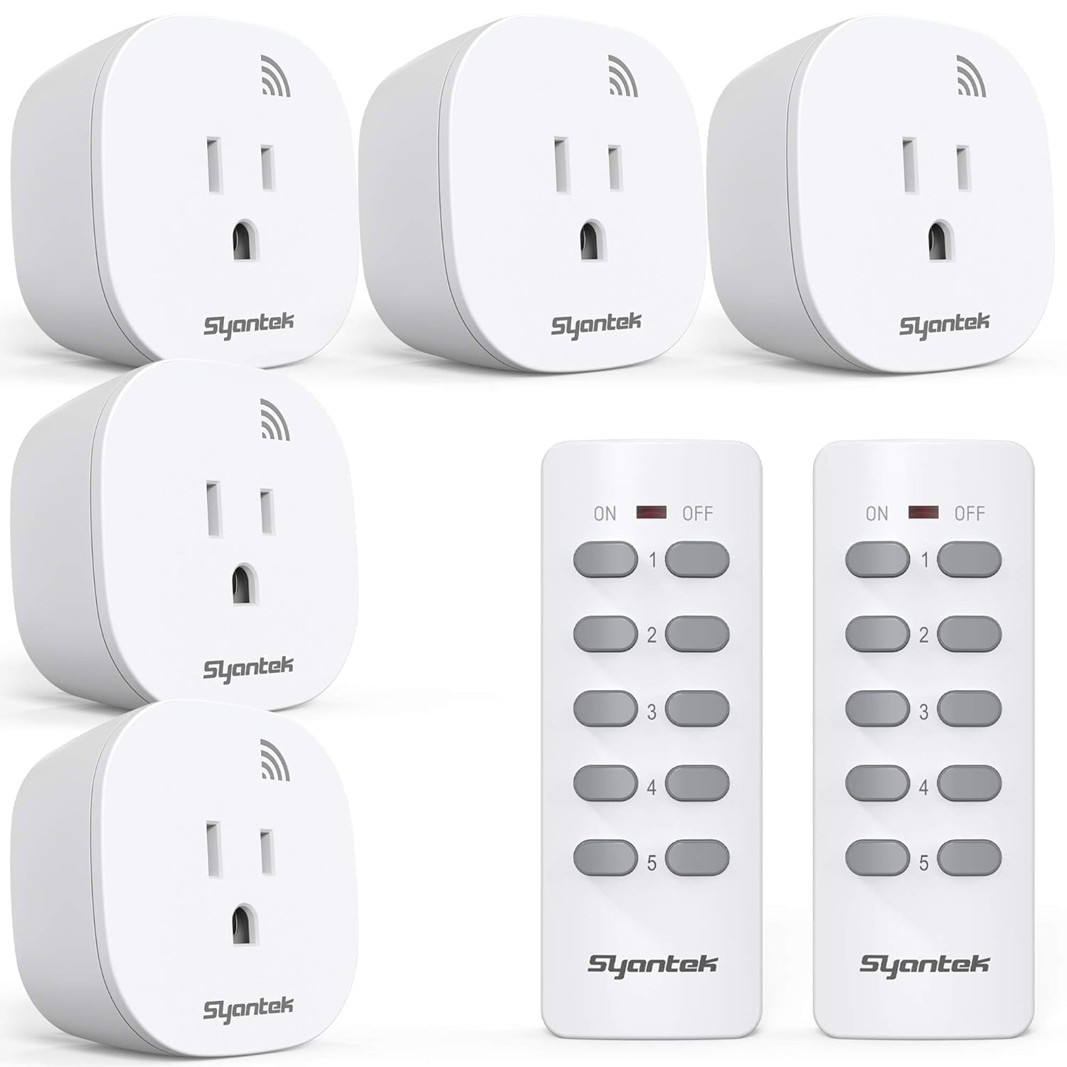 Syantek Remote Control Outlet Wireless Light Switch for Household Appliances, Expandable Kit, 100 ft Range, FCC Certified, White (5 Outlets + 2 Remotes) - Walmart.com